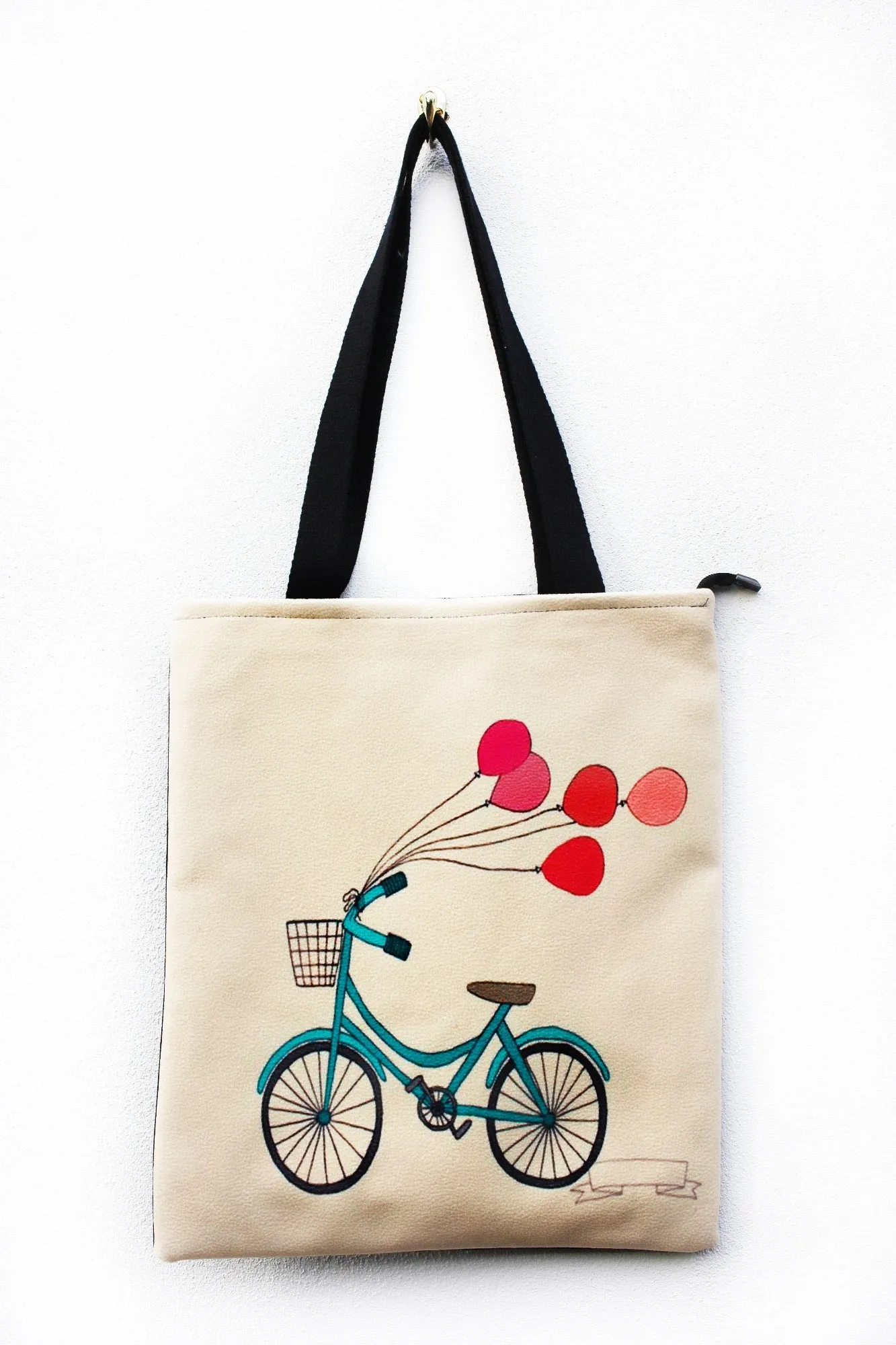 Tote Bag - Beige Colour Bicycle with Bolloons