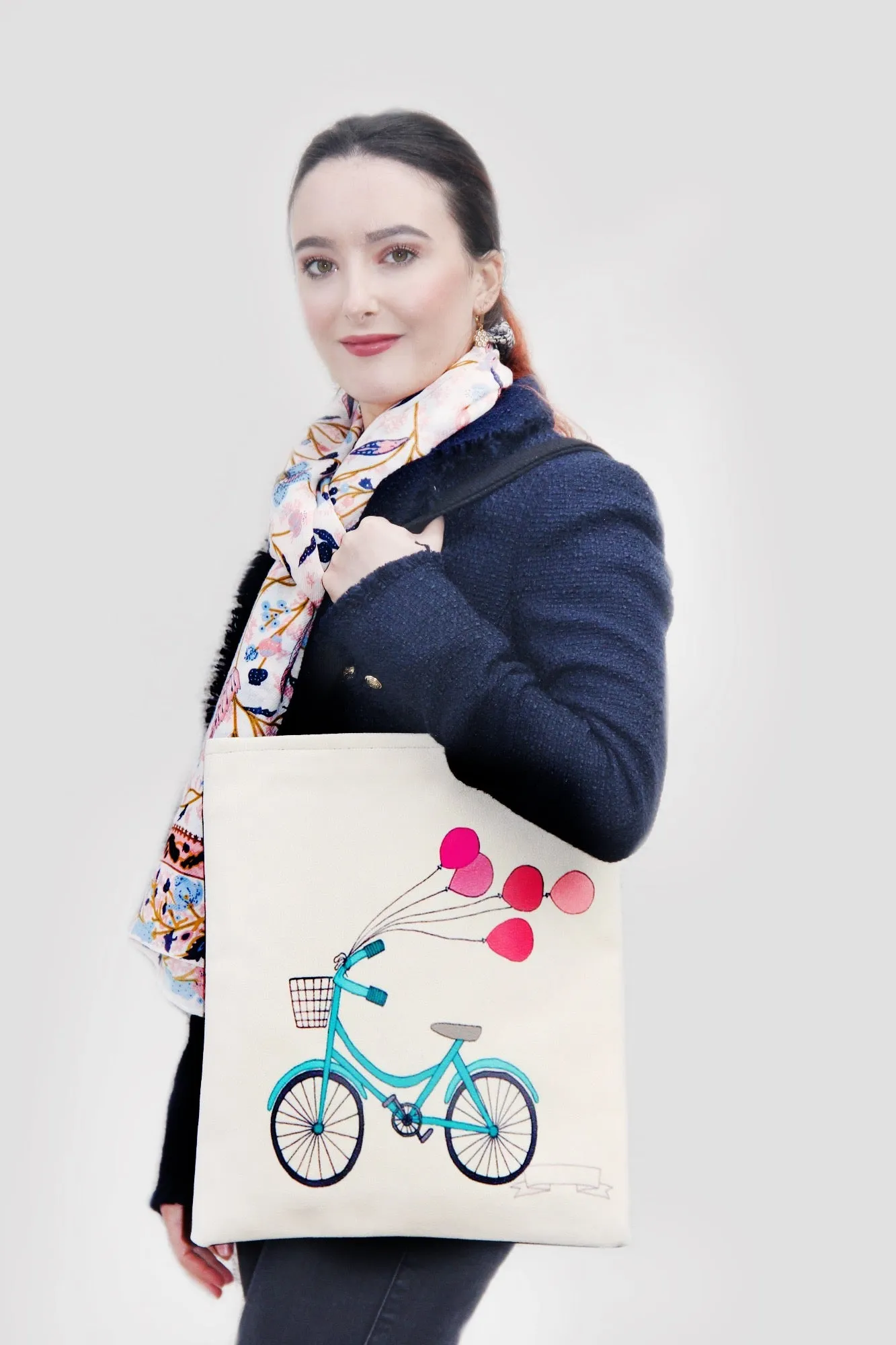 Tote Bag - Beige Colour Bicycle with Bolloons