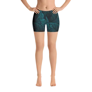 Tropical yoga shorts - green leaf yoga activewear