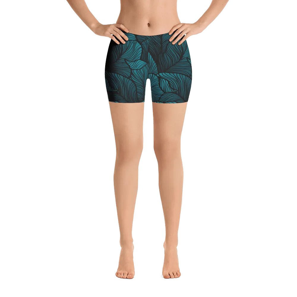 Tropical yoga shorts - green leaf yoga activewear