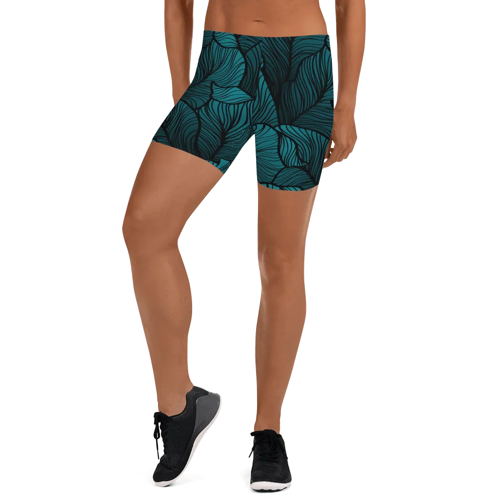 Tropical yoga shorts - green leaf yoga activewear