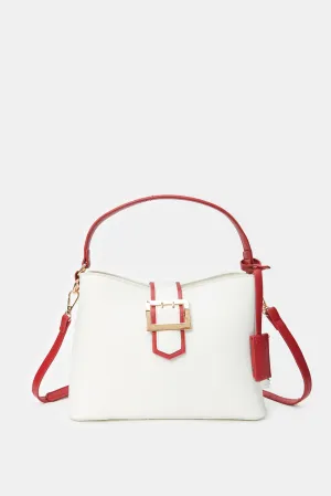Women Beige & Red Cross Body Bag