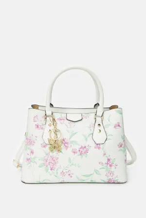 Women White Floral Printed Day Bag